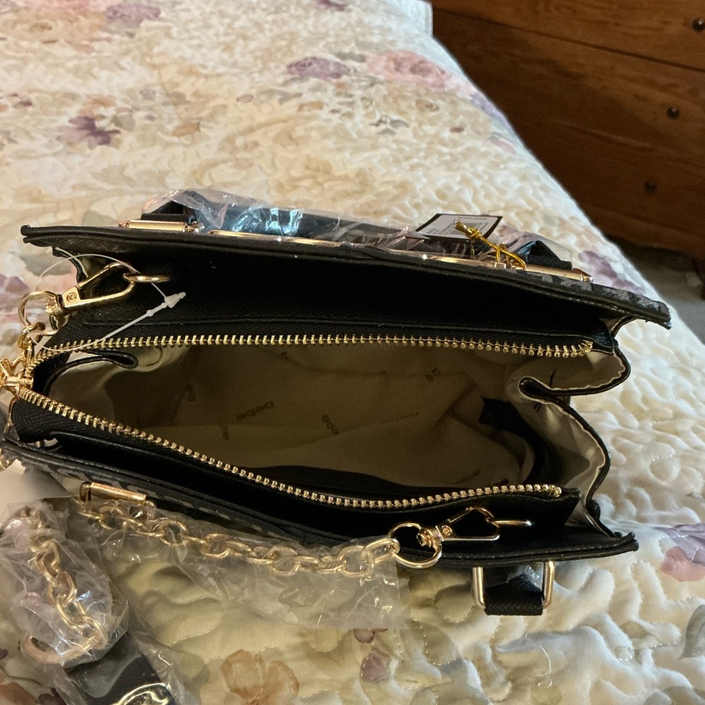 Bebe Gray/Black  Satchel with Monogram Pattern and Glossy Finish - Picture 8 of 12